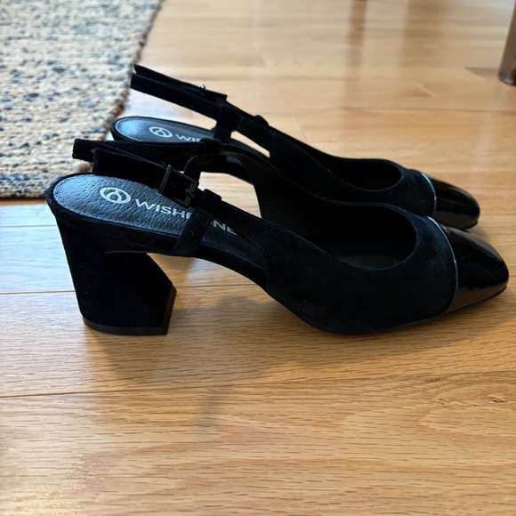 Wishbone black Chanel style suede slingback heels - Picture 8 of 8